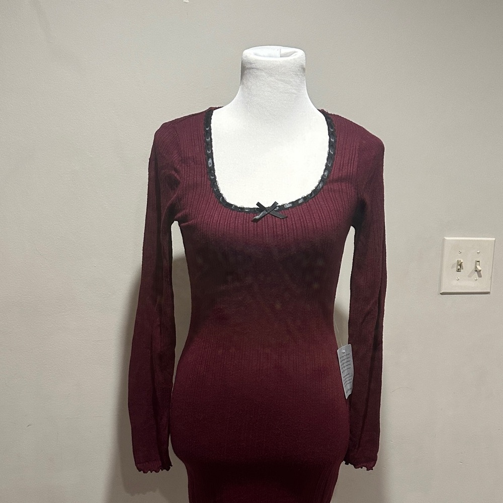 Lush Burgundy Long Sleeve Dress